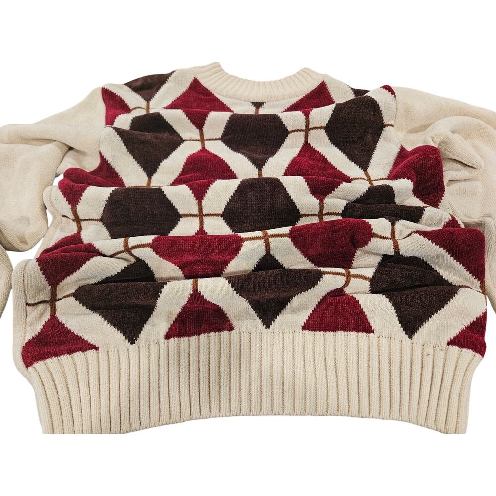 Royal Prestige Sweater Mens XL Geometric Colorblock Cream 90s Knit